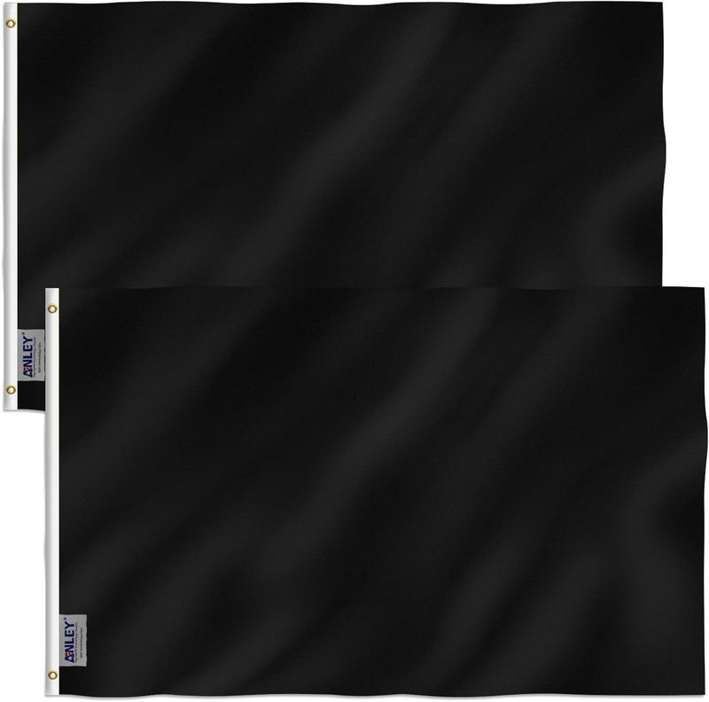 Anley Pack of 2 Fly Breeze 3x5 Foot Solid Black Flag - Vivid Color and Fade proof - Canvas Header and Double Stitched - Plain Black Flags Polyester with Brass Grommets 3 X 5 Ft - Image 1