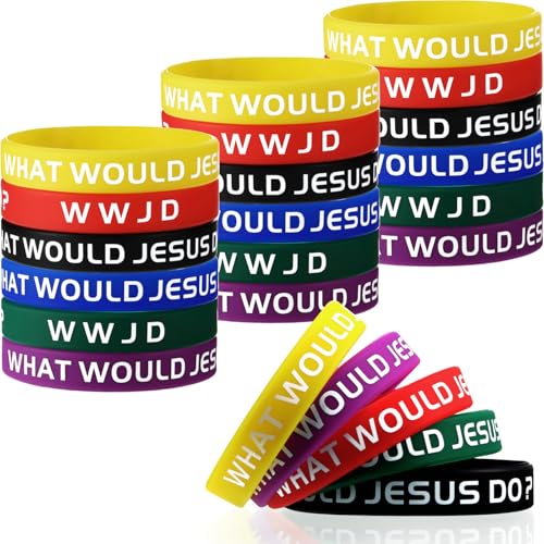 Gejoy 24 Pieces WWJD Bracelets What Would Jesus Do Bracelets Rubber Colorful WWJD Silicone Wristbands for Fundraiser Church Events Party Favors - Image 1