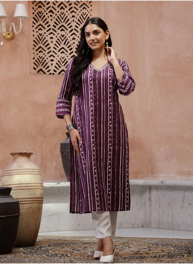 sanskrutihomes Sanskrutihomes Striped Kurta with Side Slit
