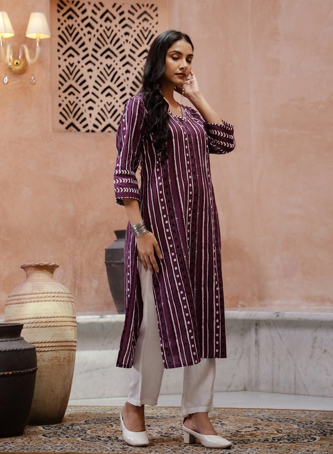 sanskrutihomes Sanskrutihomes Striped Kurta with Side Slit  - Image 4