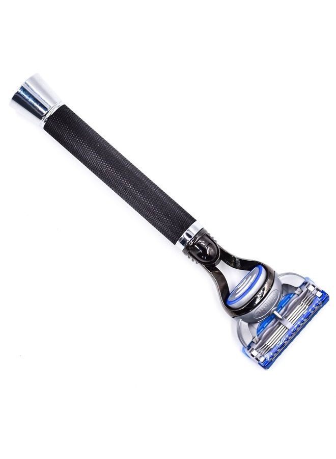 Parker Safety Razor , Deluxe Black Gillette Fusion Compatible Razor with Long Textured Handle
