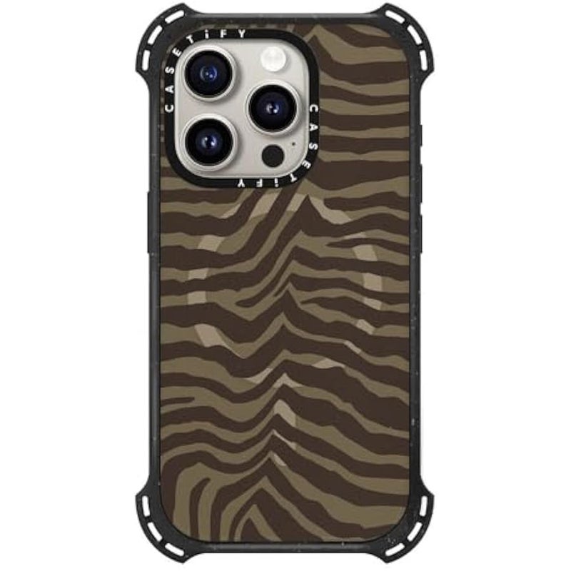 Casetify Bounce iPhone 15 Pro Case 【6X Military Grade Drop Tested / 21.3ft Drop Protection/Compatible with Magsafe】 - Zebra-Brown - Triple Black - Image 1
