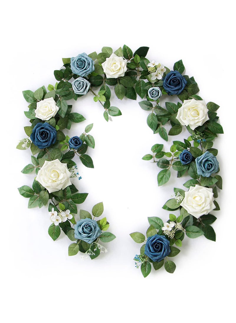 PONATIA PONATIA 5FT Handcrafted Artificial Rose Flower Garland Dusty Blue Flowers Greenery Garland for Wedding Ceremony Garlands Backdrop Arch Flowers Ceremony Reception Table Decorations 