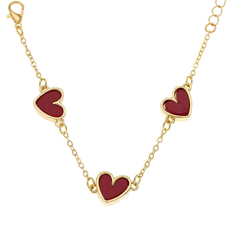 OIDIMS Cute Red Heart Charm Bracelet for Women Ladies 18k Gold-Tone Plated Minimalist Promise Love Handmade Adjustable Chain Link Stackable Bracelets Valentines Accessories Delicate Jewelry for Her Best Friend - Image 5