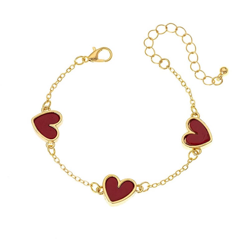 OIDIMS Cute Red Heart Charm Bracelet for Women Ladies 18k Gold-Tone Plated Minimalist Promise Love Handmade Adjustable Chain Link Stackable Bracelets Valentines Accessories Delicate Jewelry for Her Best Friend - Image 1