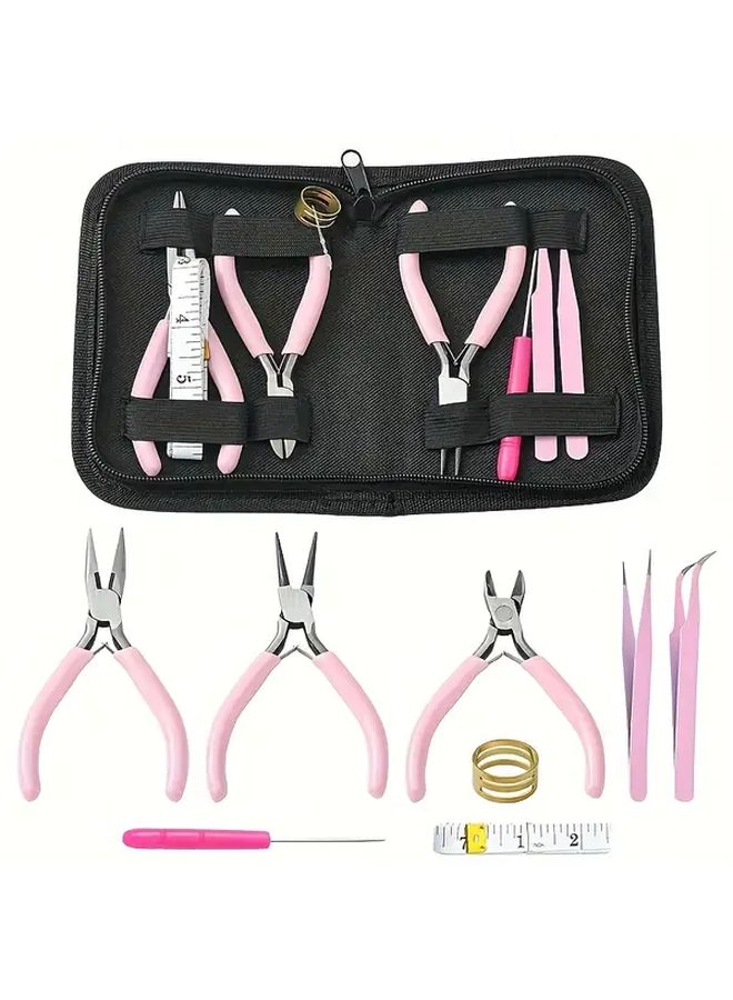 Jewelry Making Tool Set With Long Round Diagonal Nose Pliers Ergonomic Handle CP PINK - Image 4