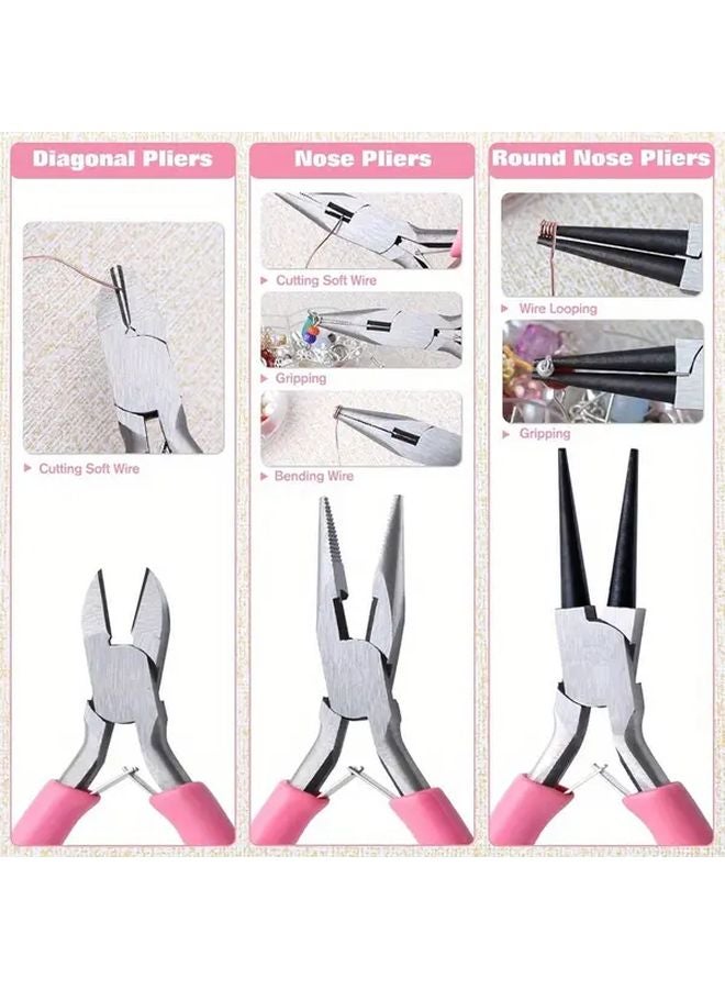 Jewelry Making Tool Set With Long Round Diagonal Nose Pliers Ergonomic Handle CP PINK - Image 2