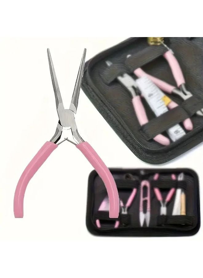 Jewelry Making Tool Set With Long Round Diagonal Nose Pliers Ergonomic Handle CP PINK - Image 1