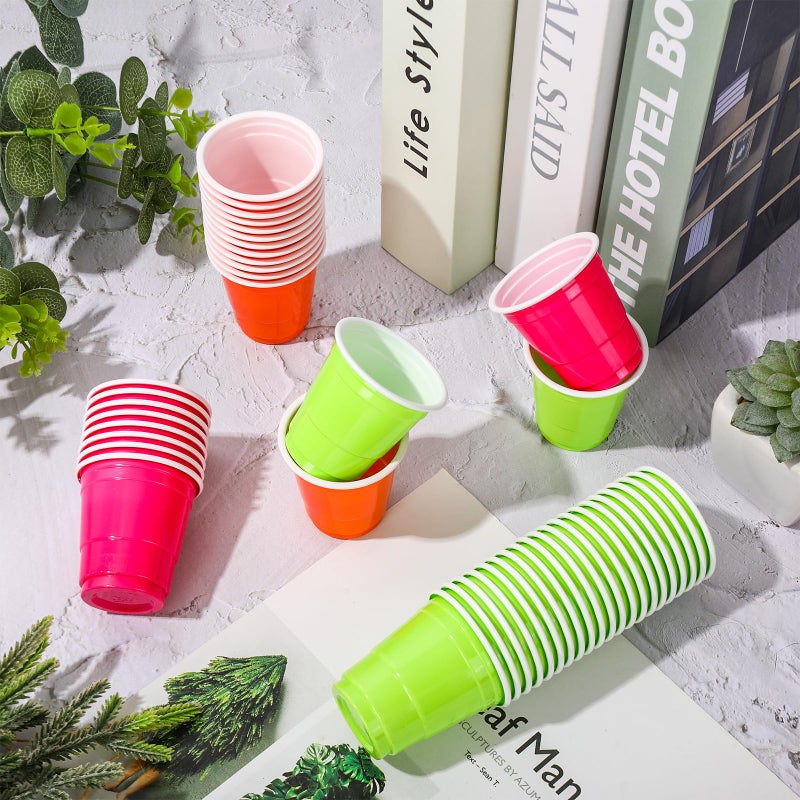 Whaline 150Pcs 2OZ Neon Plastic Shot Cups Disposable Mini Shot Glasses Small Rose Red Green Orange Party Cups for Beer Drinks Snacks Samples Tastings Supplies - Image 4