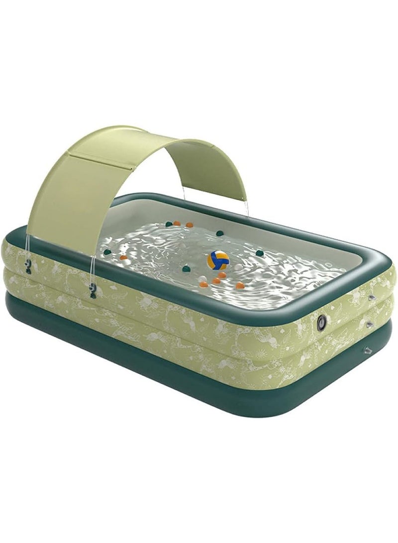 حمام سباحة قابل للنفخ أوتوماتيكيًا مع مظلة شمسية للأطفال والكبار والعائلة وحوض سباحة خارجي ونفخ للعائلة في الفناء الخلفي للحديقة (أخضر) - Image 2