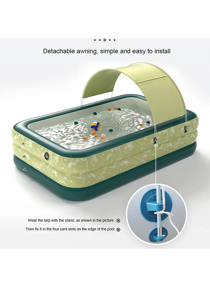 حمام سباحة قابل للنفخ أوتوماتيكيًا مع مظلة شمسية للأطفال والكبار والعائلة وحوض سباحة خارجي ونفخ للعائلة في الفناء الخلفي للحديقة (أخضر) - Image 5
