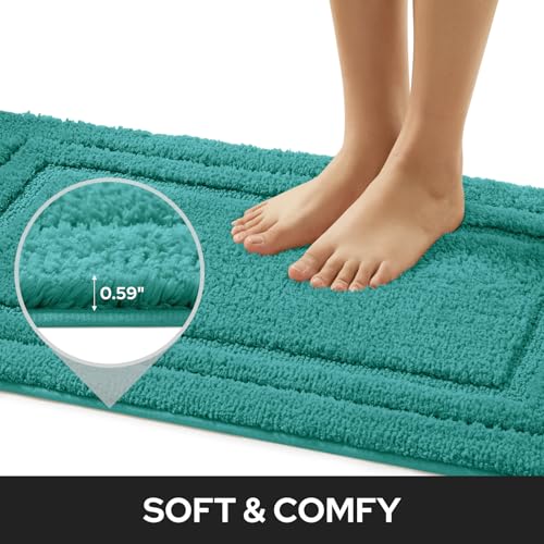 HOMEIDEAS Bathroom Rugs Sets 2 Piece Super Soft and Absorbent Non Slip Microfiber Machine Washable Bath Mat Set 20 x 32 16 x 24 Teal - Image 3