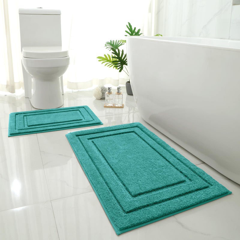 HOMEIDEAS Bathroom Rugs Sets 2 Piece Super Soft and Absorbent Non Slip Microfiber Machine Washable Bath Mat Set 20 x 32 16 x 24 Teal - Image 2