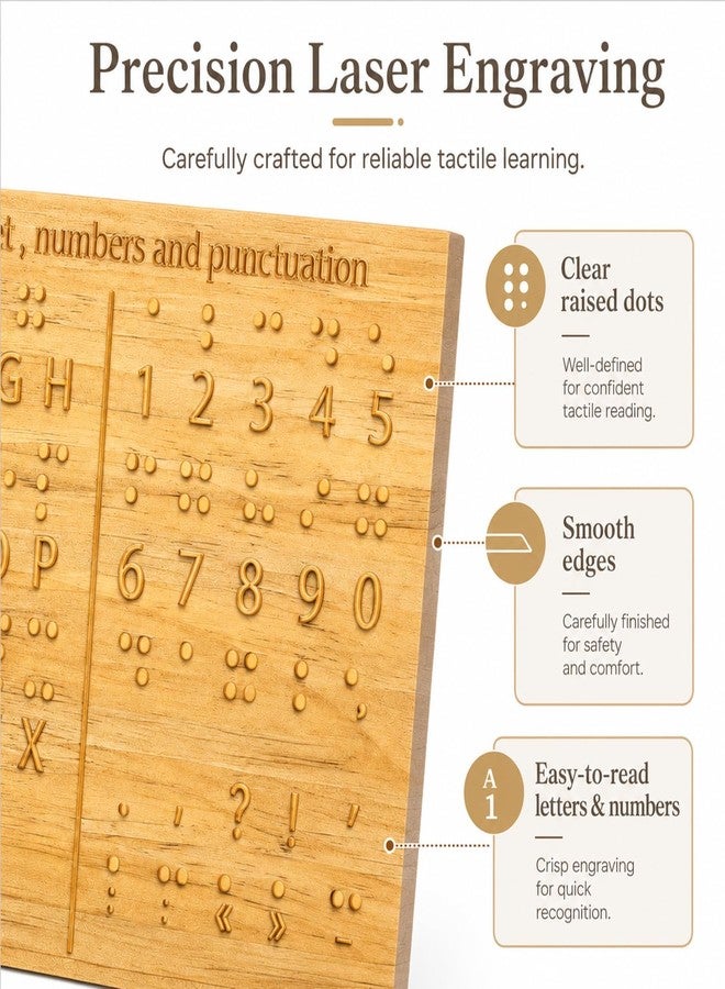 Yulejo Braille Alphabet Board 8.7x6.3in Wood Raised Dots Fingerboard Braille Chart, Tactile Learning Tool for Blind & Sighted Adults, Visually Impaired Beginners, Educators - Image 5