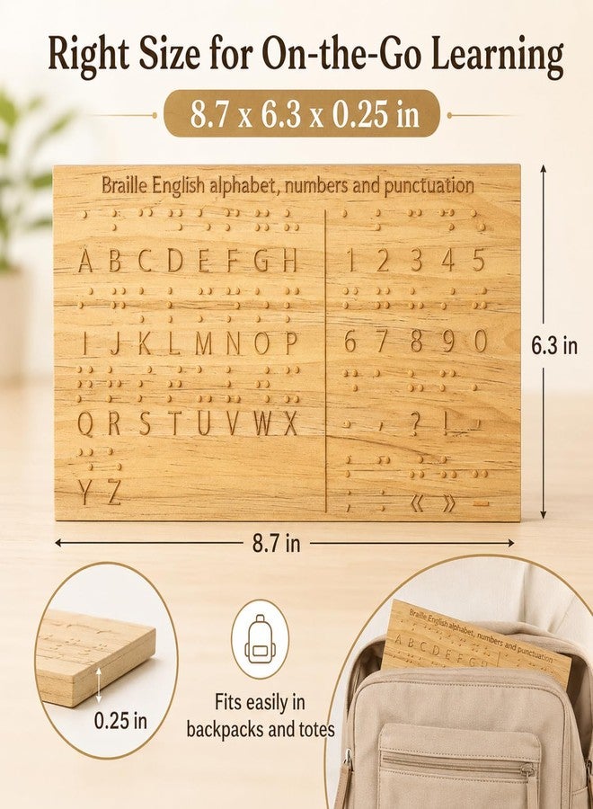 Yulejo Braille Alphabet Board 8.7x6.3in Wood Raised Dots Fingerboard Braille Chart, Tactile Learning Tool for Blind & Sighted Adults, Visually Impaired Beginners, Educators - Image 4