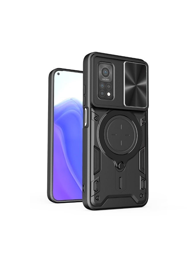 جراب حمايه مقاوم للصدمات وحمايه للكاميرا مزود بدبله معدنيه سي دي متوافق مع Mi 10T/ Mi 10T Pro  (اسود)