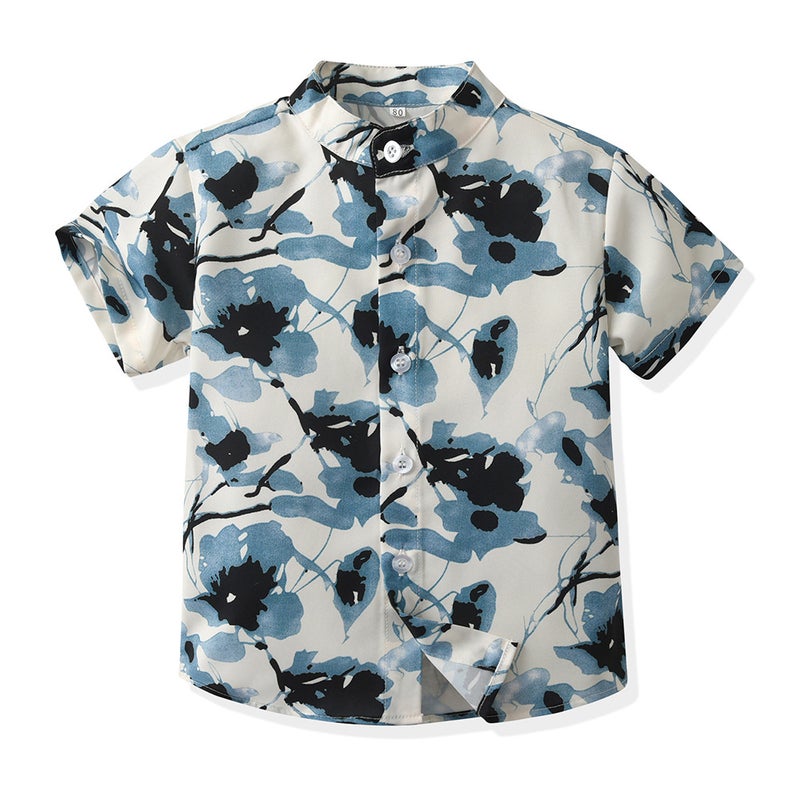 Children'S Wear Lapel Single-Breasted Cute Flower Cardigan Summer Children'S Casual Beach Hawaiian Shirt Baby - Image 1