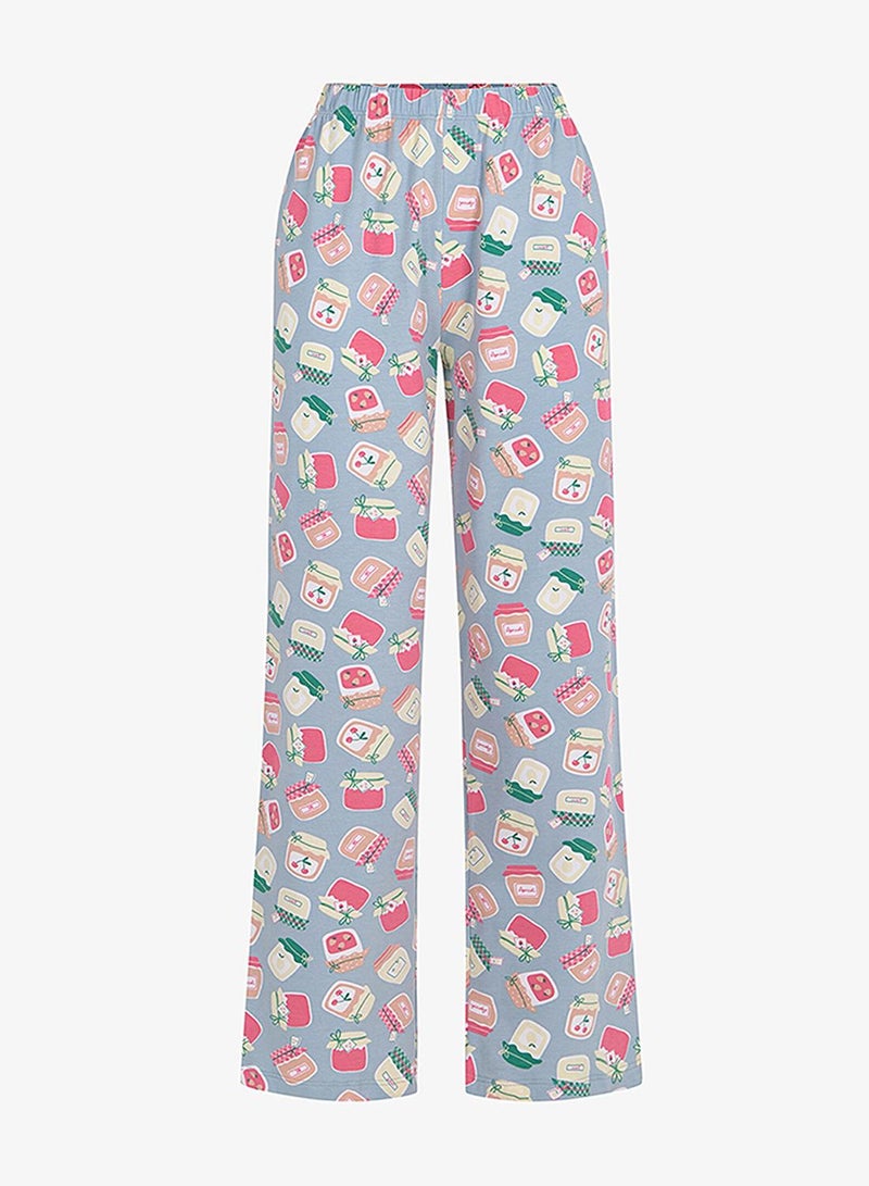 Penti Women's Cotton Lounge Sweet Breakfast Pajama Pants Set - Light Blue - Image 3