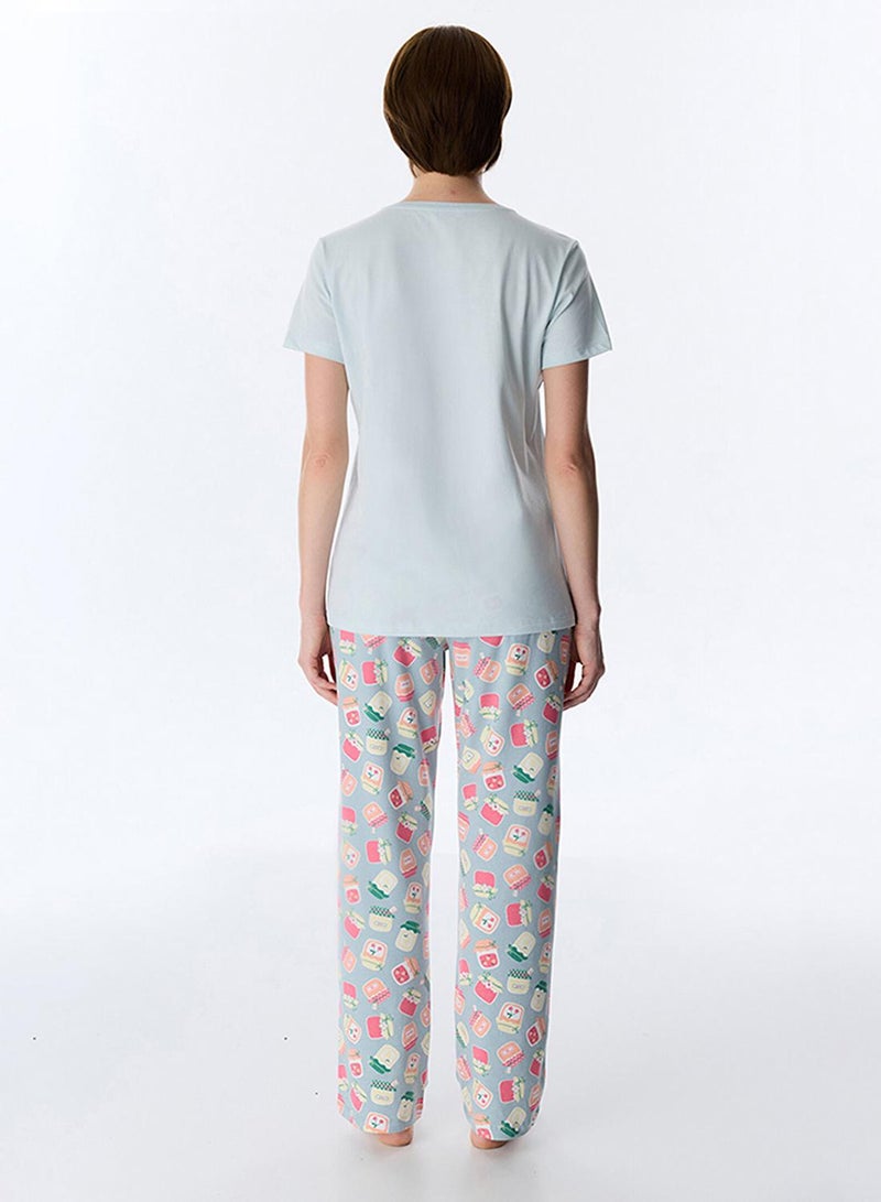 Penti Women's Cotton Lounge Sweet Breakfast Pajama Pants Set - Light Blue - Image 5