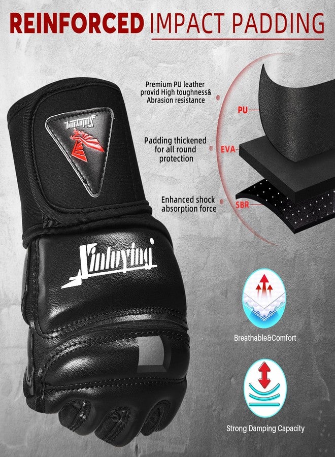 Xinluying MMA Gloves Boxing Punch Bag Training Martial Arts Sparring Grappling Kickboxing Muay Thai Gloves, Thickened Knuckle Pads, Wider Wristband, Fingerless Rub Resistance Mitts for Men Women Kids - Image 2