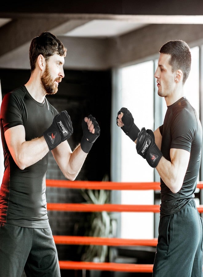Xinluying MMA Gloves Boxing Punch Bag Training Martial Arts Sparring Grappling Kickboxing Muay Thai Gloves, Thickened Knuckle Pads, Wider Wristband, Fingerless Rub Resistance Mitts for Men Women Kids - Image 5