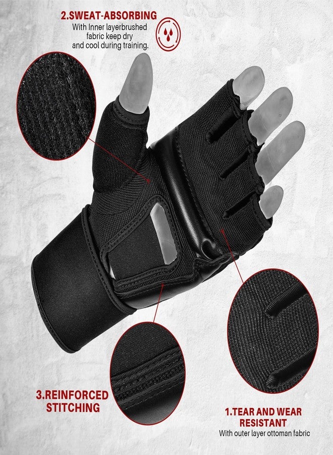 Xinluying MMA Gloves Boxing Punch Bag Training Martial Arts Sparring Grappling Kickboxing Muay Thai Gloves, Thickened Knuckle Pads, Wider Wristband, Fingerless Rub Resistance Mitts for Men Women Kids - Image 3