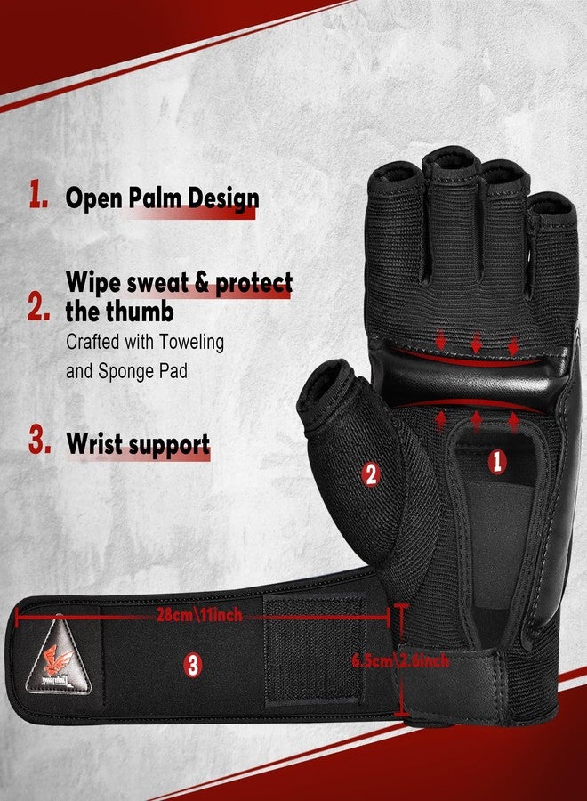 Xinluying MMA Gloves Boxing Punch Bag Training Martial Arts Sparring Grappling Kickboxing Muay Thai Gloves, Thickened Knuckle Pads, Wider Wristband, Fingerless Rub Resistance Mitts for Men Women Kids - Image 4