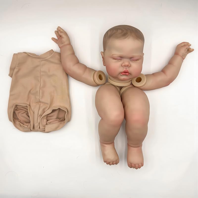 iCradle 24Inches Hand Draw Hair Already Painted Kits Realistic Reborn Baby Doll Parts with Detailed Painting Veins Lifelike Newborn Asleep Doll Kits Cloth Body Included Kit DIY Pickle - Image 4