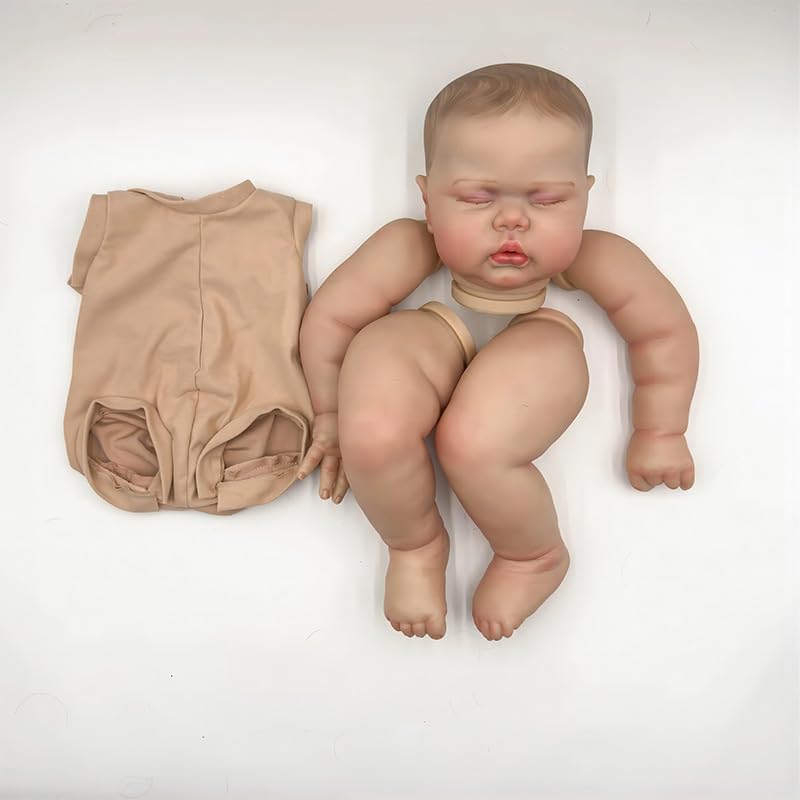 iCradle 24Inches Hand Draw Hair Already Painted Kits Realistic Reborn Baby Doll Parts with Detailed Painting Veins Lifelike Newborn Asleep Doll Kits Cloth Body Included Kit DIY Pickle - Image 1
