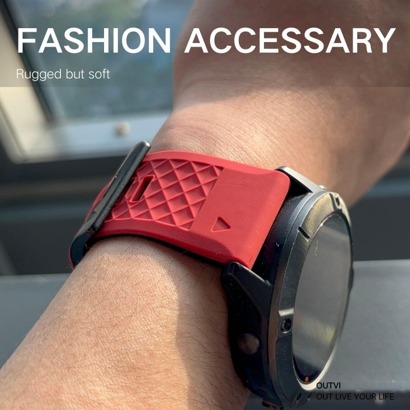OUTVI 22mm watch band for garmin watch fenix 8 47mm fenix 6 pro solar fenix 7 pro sapphire solar fenix 5 quickfit 22 watch bands for garmin watch replacement strap red black - Image 3