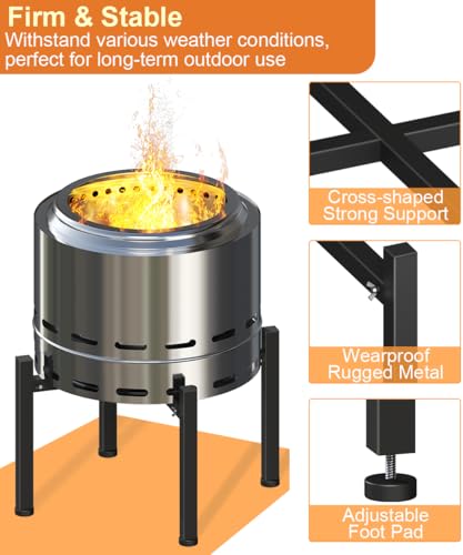 Garbuildman 15-27 Inch Universal Firepit Stand for Solo Stove Bonfire Ranger Yukon and Other 15-27" Outdoor Fire Pit, Metal Fire Pit Accessory for Outside Firepit, Outdoor Fireplace Tools, Black - Image 3