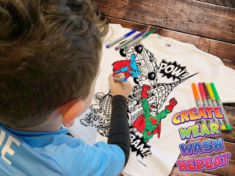 Splat Planet Colour-in Pirate Ship T-Shirt with 6 Non-Toxic Washable Magic Pens - Colour-in and Wash Out T-Shirt (7-8 Years) - Image 3