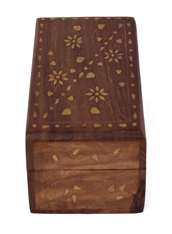 GURU JEEHand Crafted Wooden Decorative Trinket Jewelry Box Organiser Floral Carvings And Brass Inlay Centre Flower - Image 4