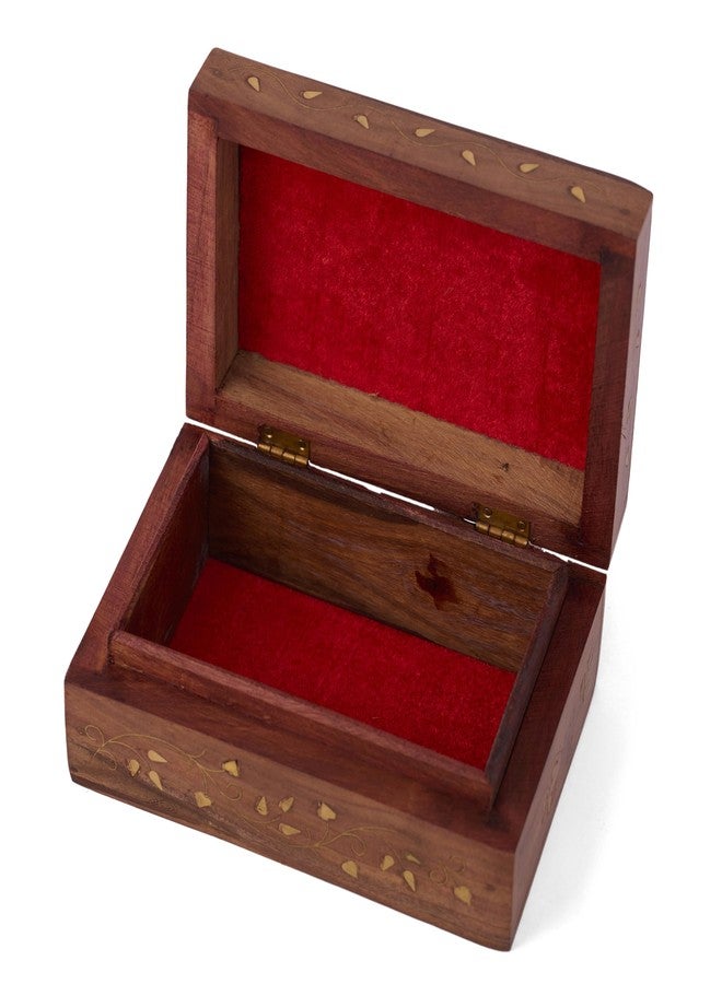 GURU JEEHand Crafted Wooden Decorative Trinket Jewelry Box Organiser Floral Carvings And Brass Inlay Centre Flower - Image 3