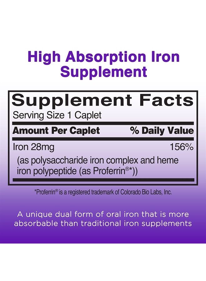 Feosol Complete Iron Supplement Caplets, Bifera Iron for High Absorption, Heme and Non-Heme Dual Action Minimizes Side Effects, 1 Per Day, For Energy and Immune System Support, Made in USA, 30 count - Image 2