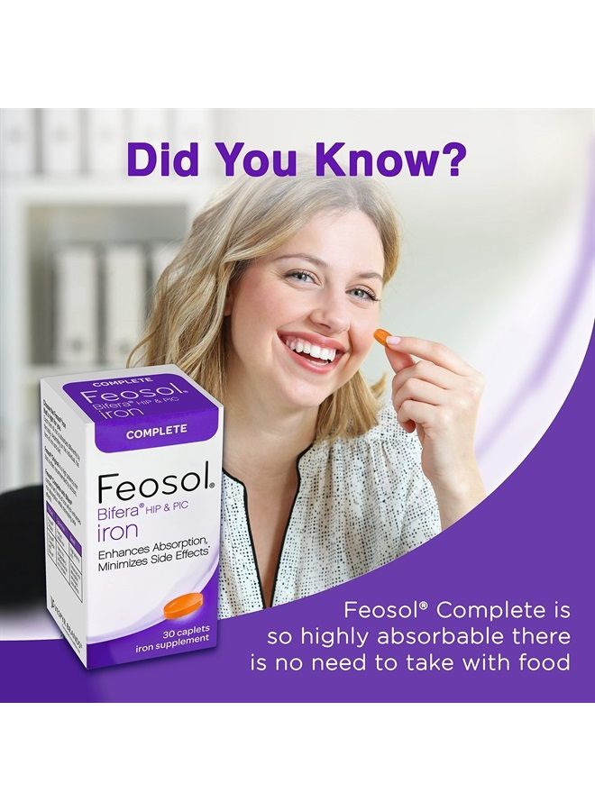 Feosol Complete Iron Supplement Caplets, Bifera Iron for High Absorption, Heme and Non-Heme Dual Action Minimizes Side Effects, 1 Per Day, For Energy and Immune System Support, Made in USA, 30 count - Image 3