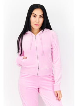 Women Long Sleeves Embroidered Cropped Sweatshirt, Pink