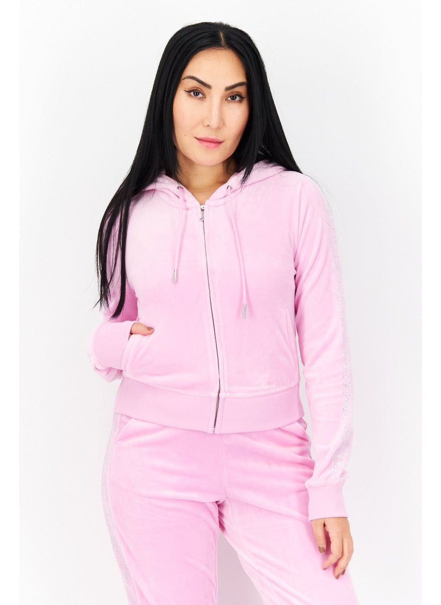 Juicy Couture - Women Long Sleeves Embroidered Cropped Sweatshirt, Pink - Image 1