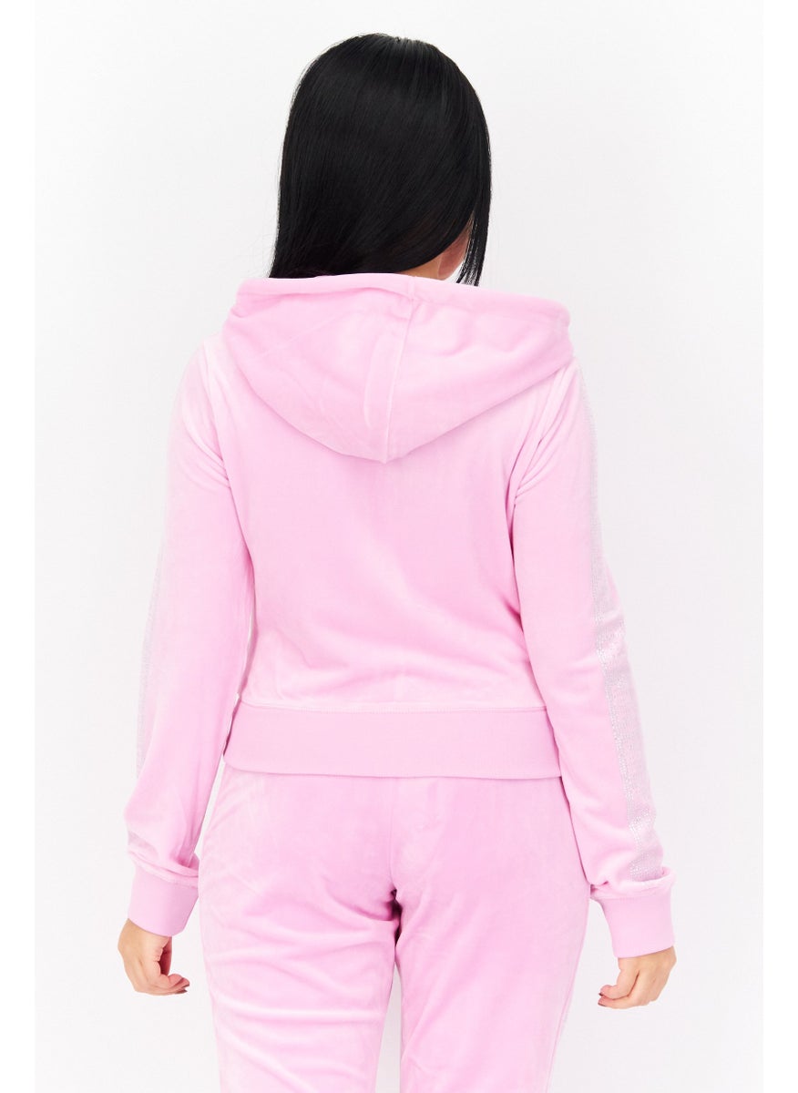 Juicy Couture - Women Long Sleeves Embroidered Cropped Sweatshirt, Pink - Image 1