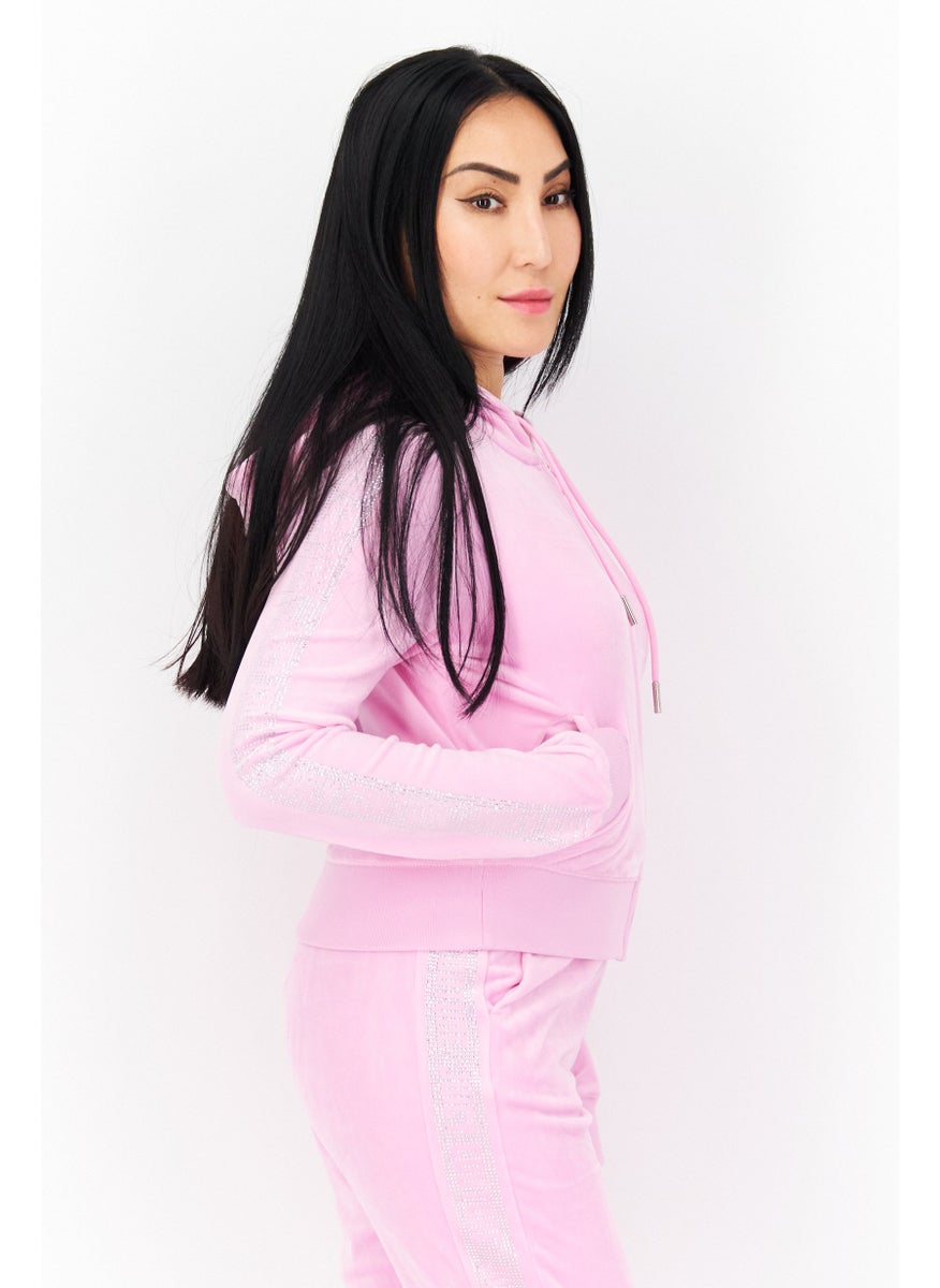 Juicy Couture - Women Long Sleeves Embroidered Cropped Sweatshirt, Pink - Image 1
