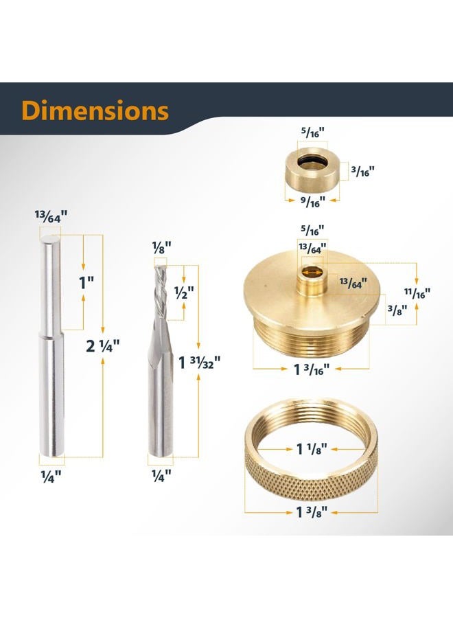 POWERTEC Solid Carbide Downcut Spiral Router Bits, Brass Inlay Kit with Router Guide, Collar, Centering Pin & 1/8" CD x 1/4" SH Router Bit, Compatible w/ 1/4" Router Templates for Woodworking (71333) - Image 3