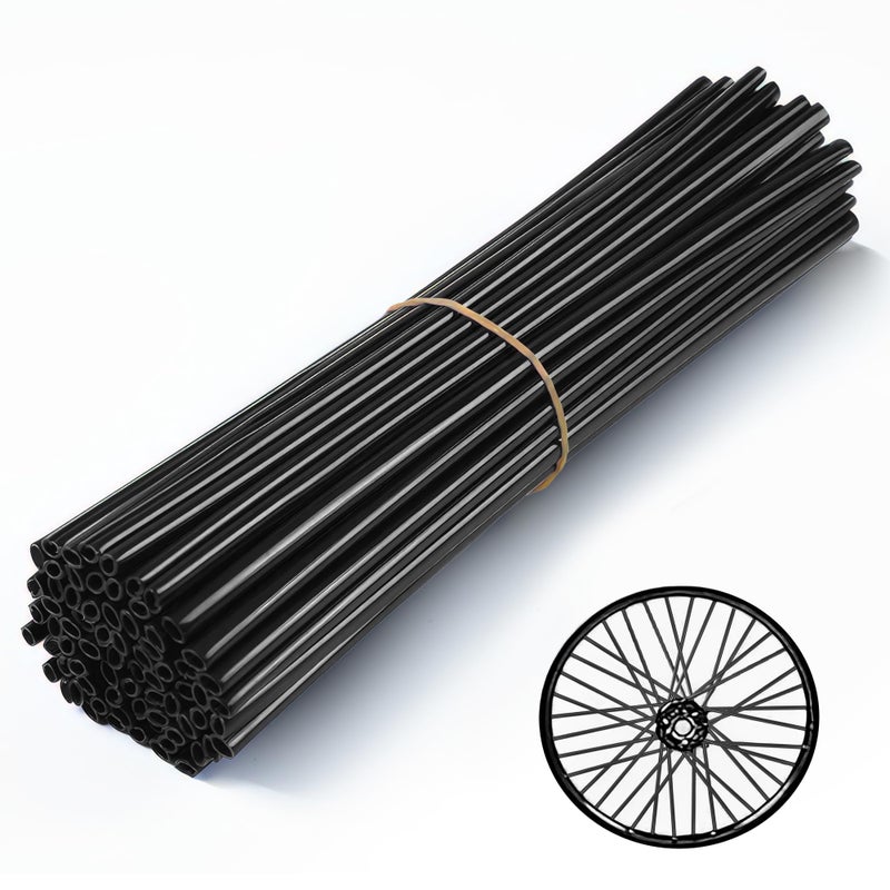 HHLUPUP Bicycle Bike Spoke Skins Covers 72Pcs Universal Motorcycle Wheelchair Wheel Spoke Wraps Dirt Bike Spoke Skin Pipe Trim for 821 Spoke Rims Spoke Covers Decoration Protector Black - Image 3