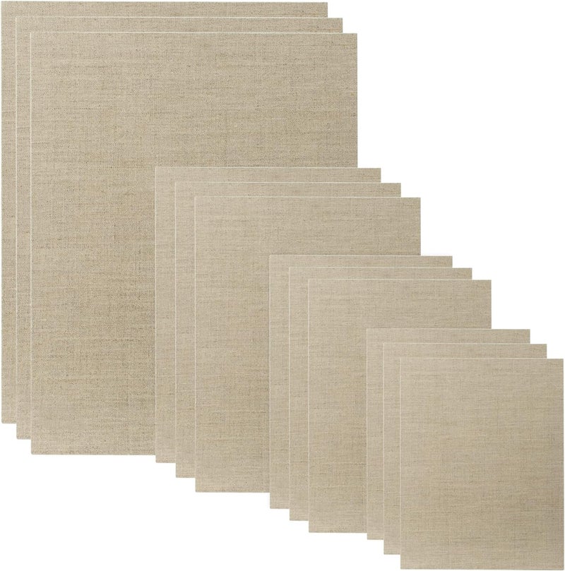 Senso Clear Primed Linen Panels - Small Sampler Set of 12 Canvas Panels - 3 Each of Sizes 8x10, 9x12, 11x14, and 16x20 for Painting Oils, Acrylics, Pastels and More - Image 1