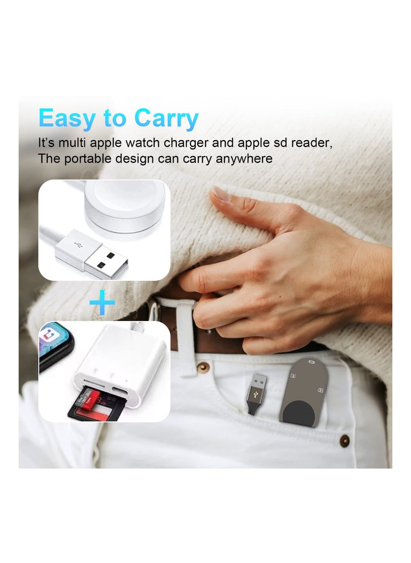 KASTWAVE - 4-in-1 Charger Fit for Apple Watch +SD/TF Card Reader for iPhone/iPad,4FT Portable iWatch Magnetic Charger Cable for Watch Series SE/8/7/6/5 with SD/Micro SD Slot and USB C Port for OTG iPhone/ipad - Image 1