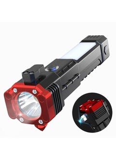 Prishva Prishva Portable Rechargeable Torch LED Flashlight Long Distance Beam Range Hammer and Strong MagnetsWindow Glass and Seat Belt Cutter 4 Modes for Car Camping Hiking Indoor Outdoor  - Image 1
