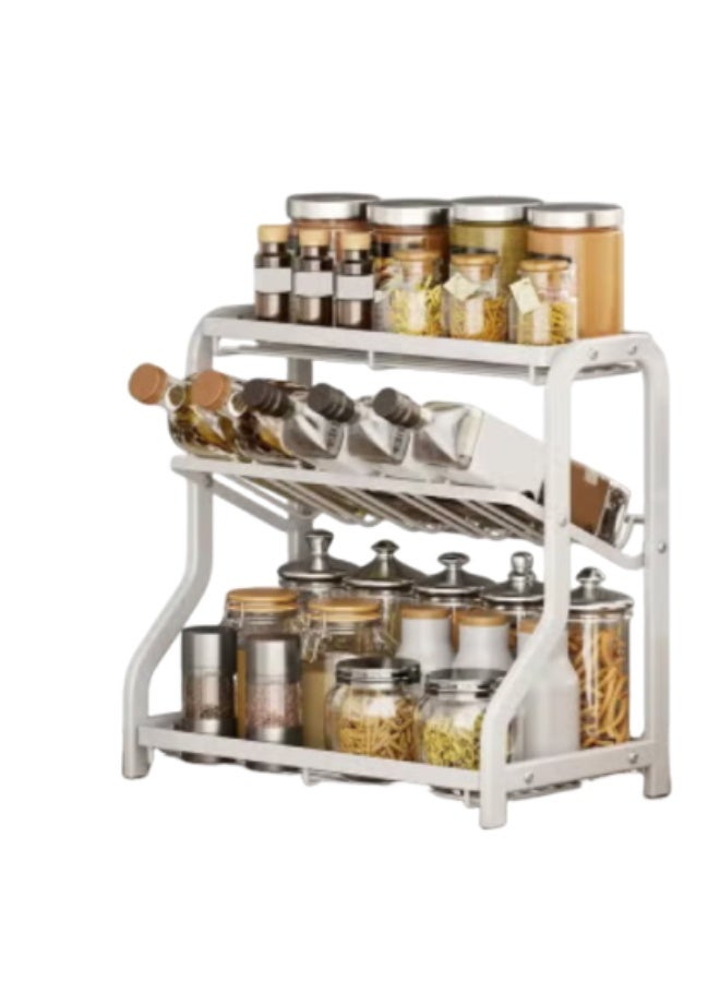 Arabest 3-Tier Carbon Steel Kitchen Counter Organizer Storage Rack with Bottle Holders for Spices and Condiments - Image 1