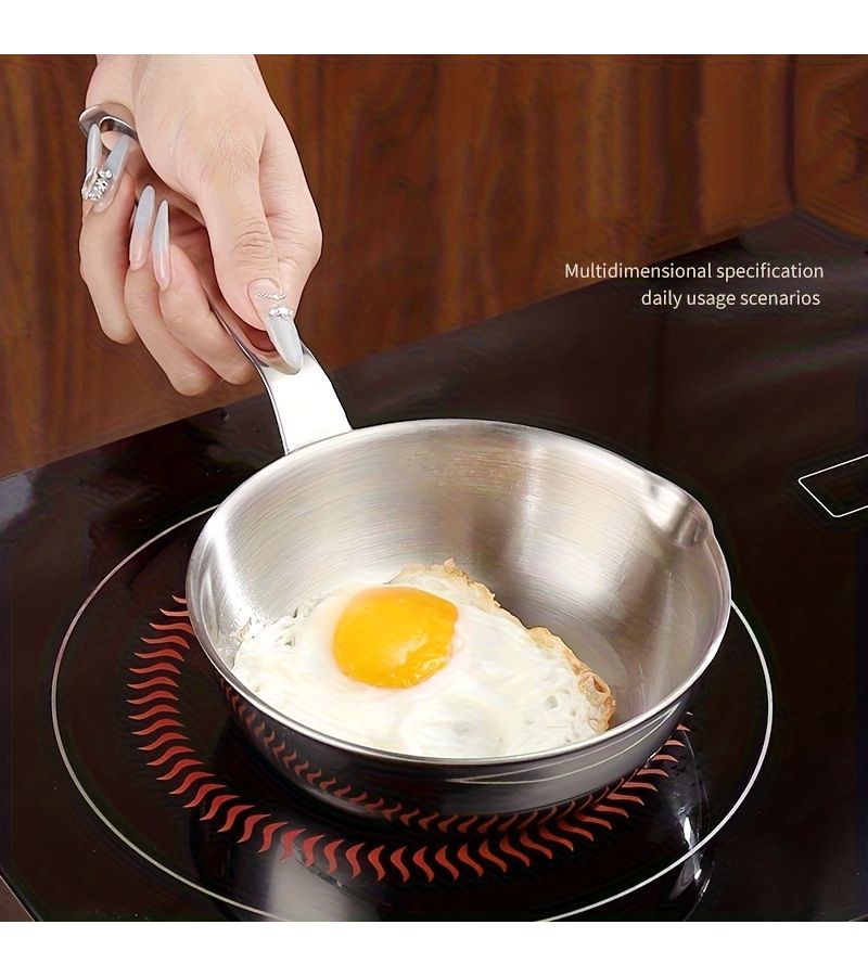Stainless Steel Mini Egg Pan 4.72 Inch With Pour Spout Frying Omelet - Image 5