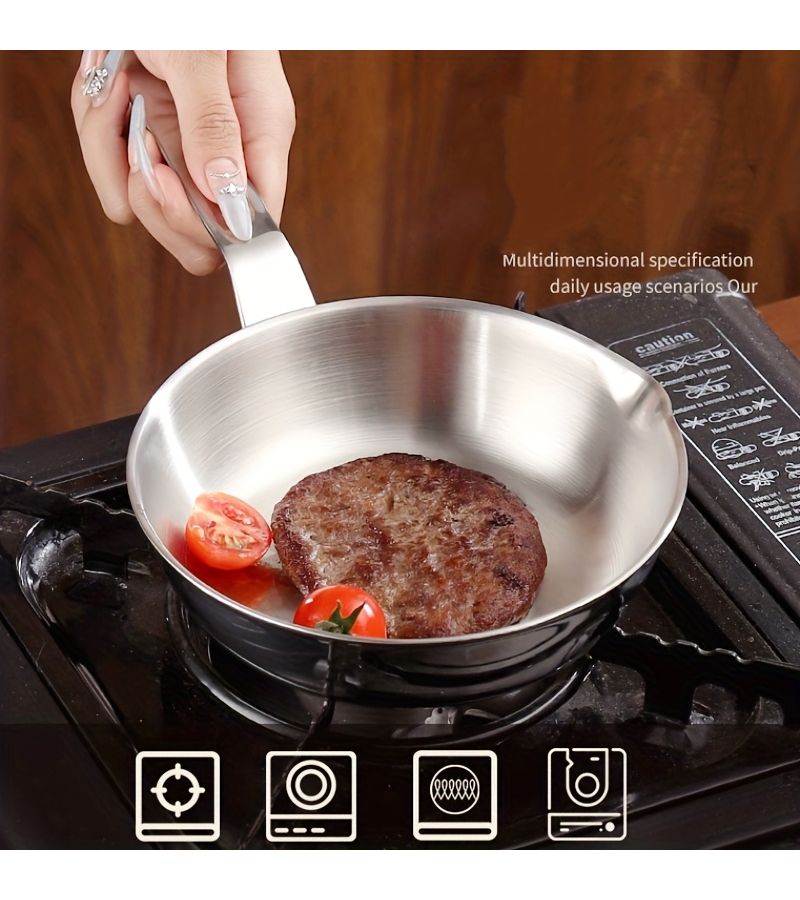 Stainless Steel Mini Egg Pan 4.72 Inch With Pour Spout Frying Omelet - Image 3