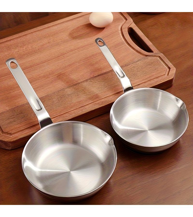 Stainless Steel Mini Egg Pan 4.72 Inch With Pour Spout Frying Omelet - Image 4