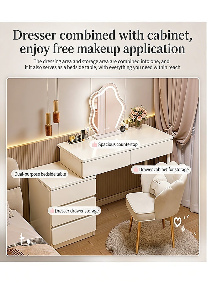 Modern Dressing Table with Extendable Side Cabinet, Multi functional Vanity Desk with 5 Drawer Storage, 100cm Bedroom Makeup Table Bedside Table - Image 3